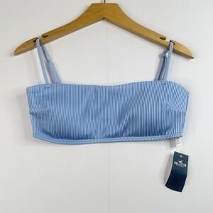 NWT Hollister Ribbed Bandeau Bikini Top Baby Blue Women's Large Swim Padded